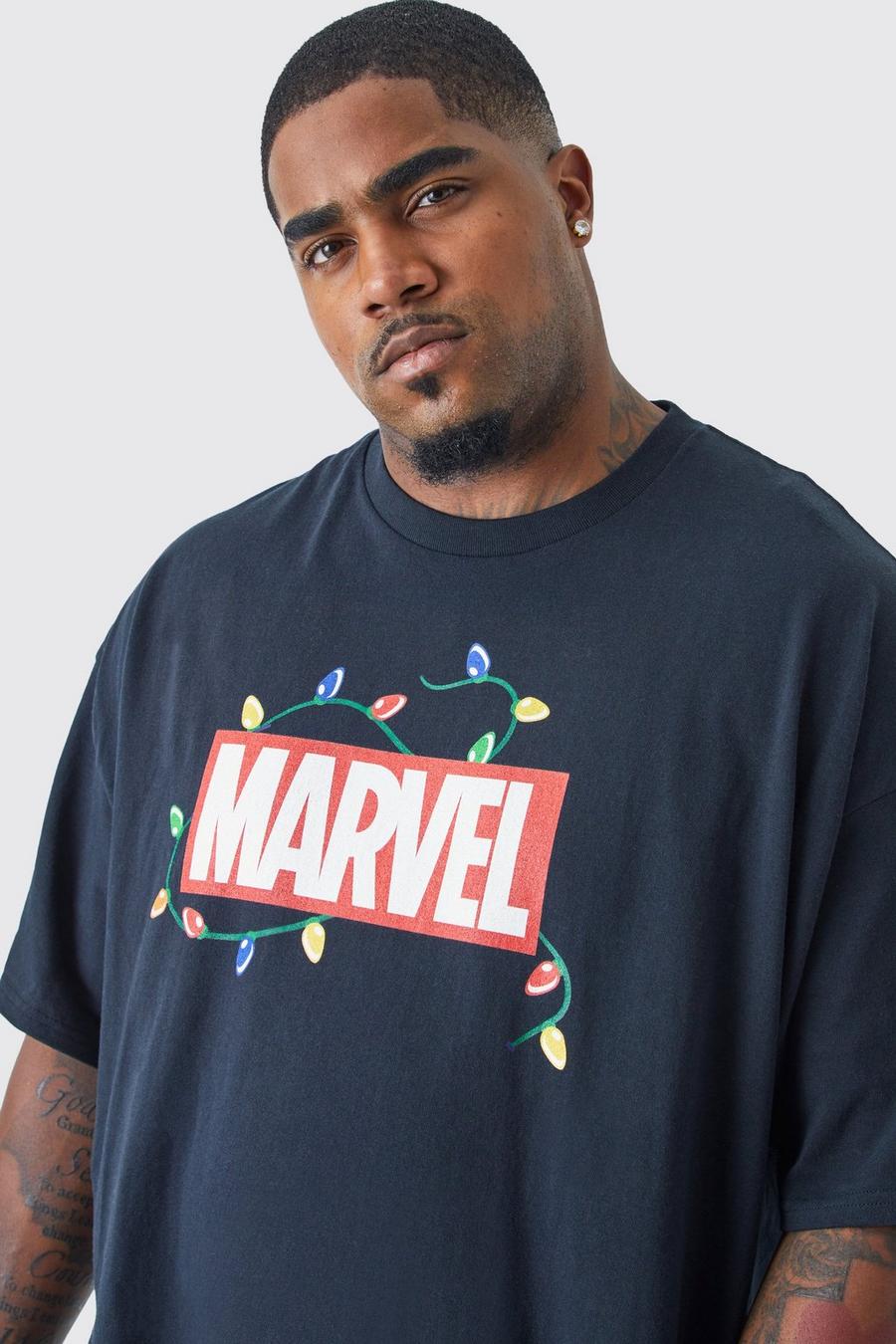Camiseta Plus oversize navideña con estampado de Marvel, Black image number 1