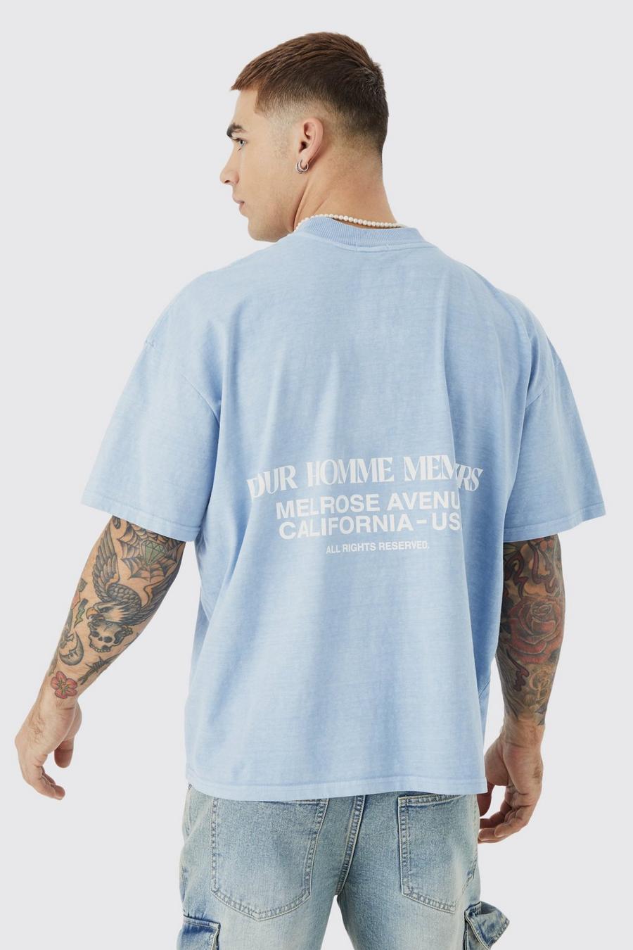 T-shirt squadrata pesante sovratinta con grafica, Blue