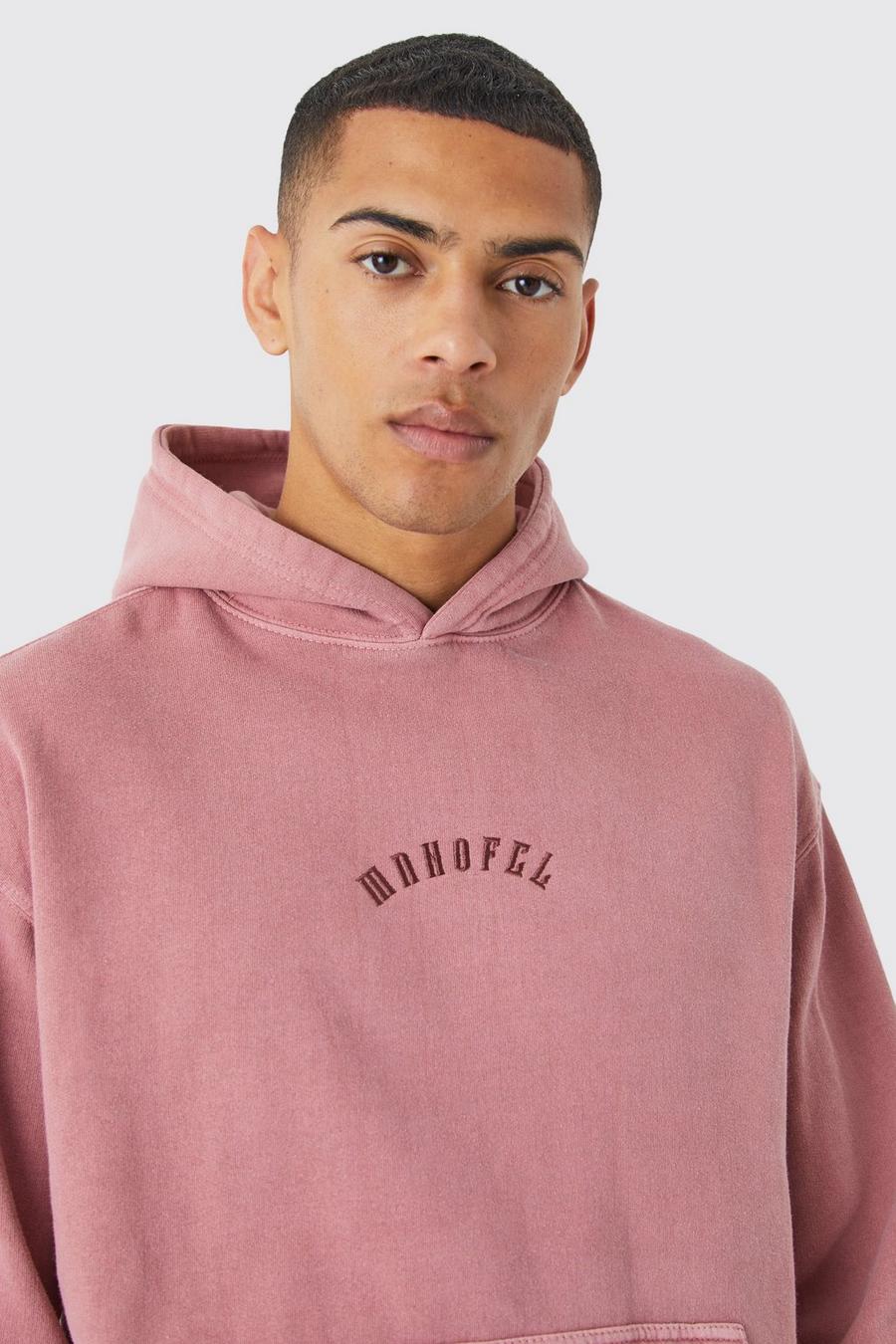 Mauve Oversized Washed Embroidered Hoodie 