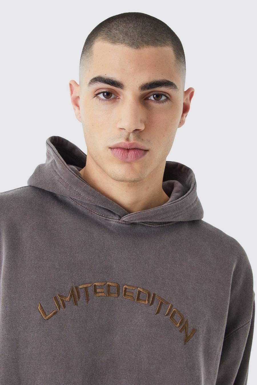 Chocolate Oversized Washed Embroidered Hoodie  image number 1