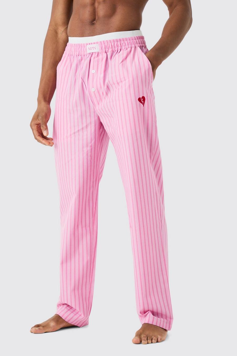 Gestreifte Loungewear-Hose mit doppeltem Bund, Pink