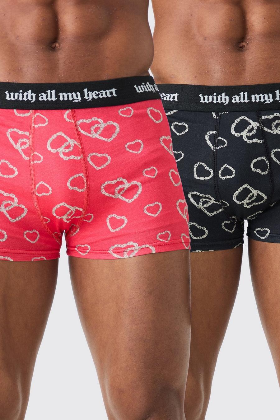 Red X2 Pack Printed Heart Boxers