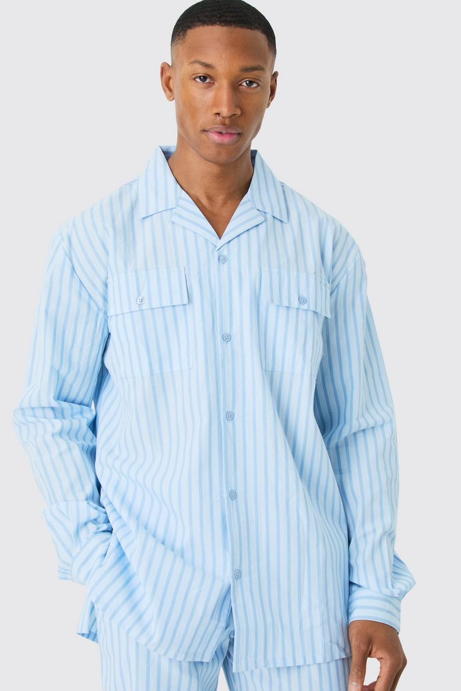 Blue Woven Stripe Lounge Shirt image number 1