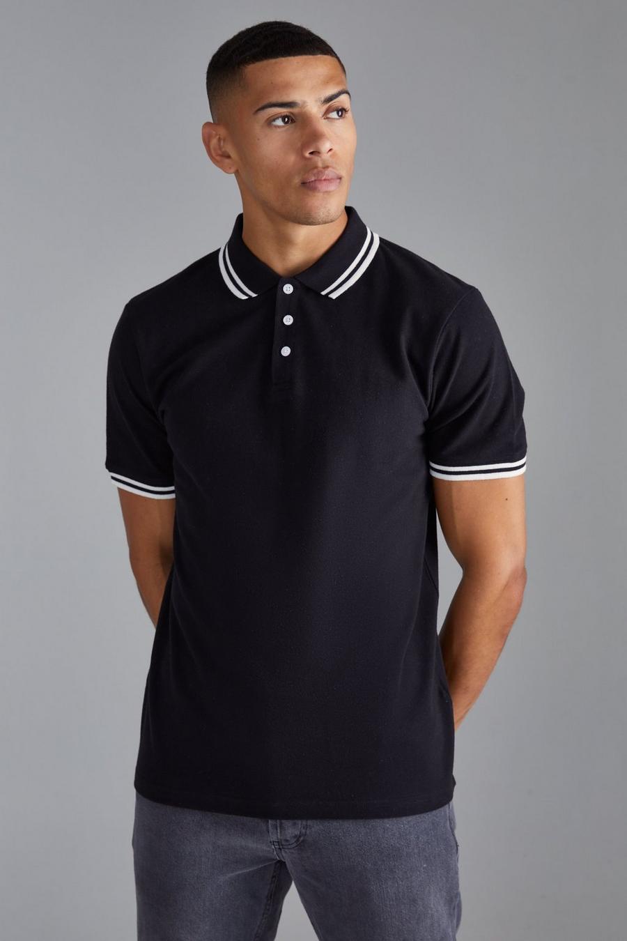 Black Slim Tipped Pique Golf Polo image number 1