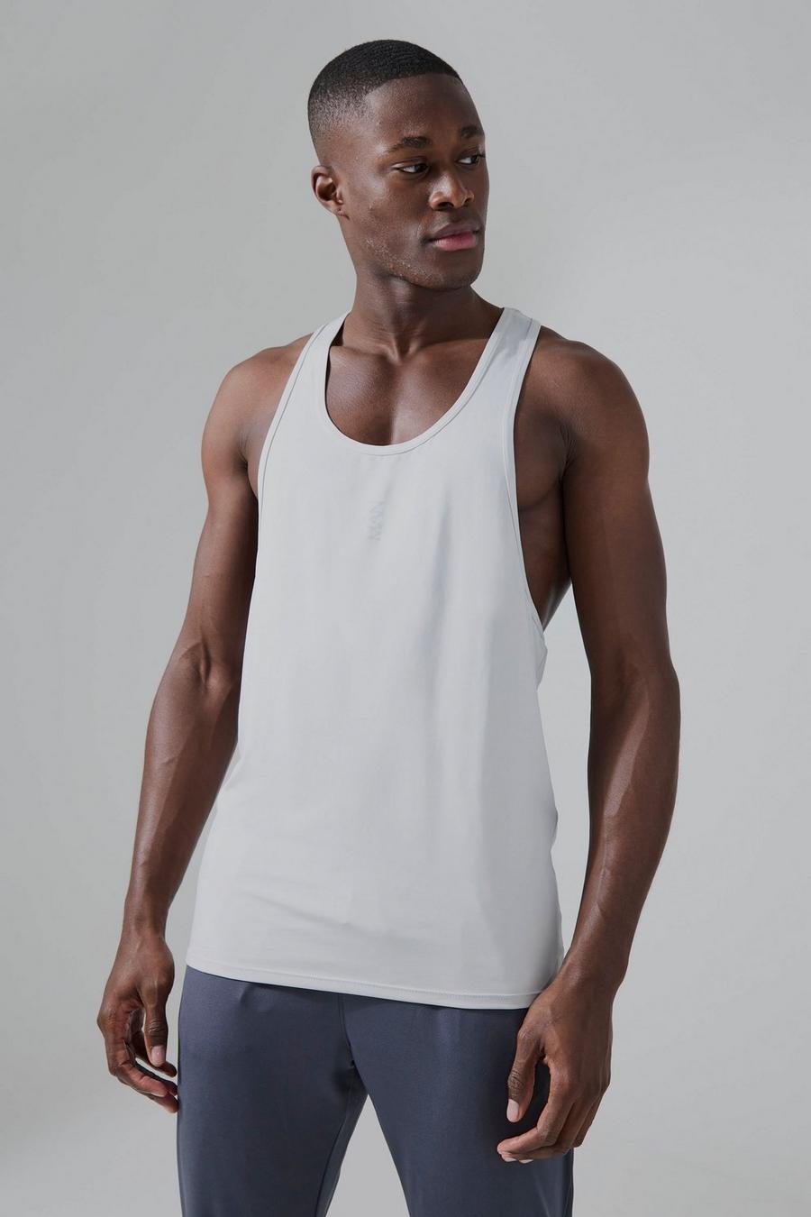 Man Active Gym Poly Gym Racer Tanktop, Silver image number 1