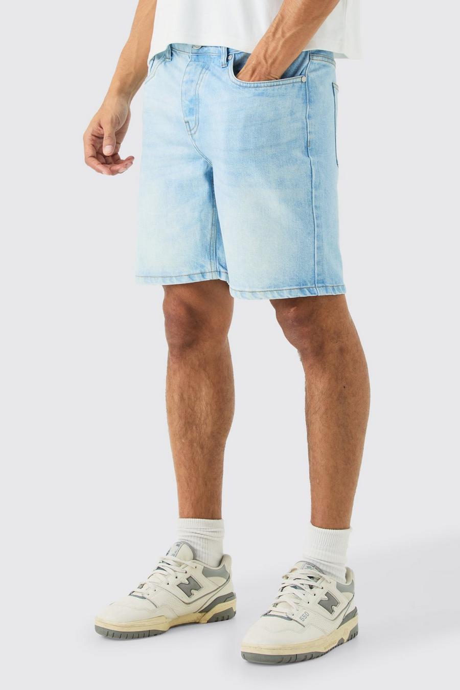 Pantaloncini Slim Fit in denim rigido azzurri, Light blue