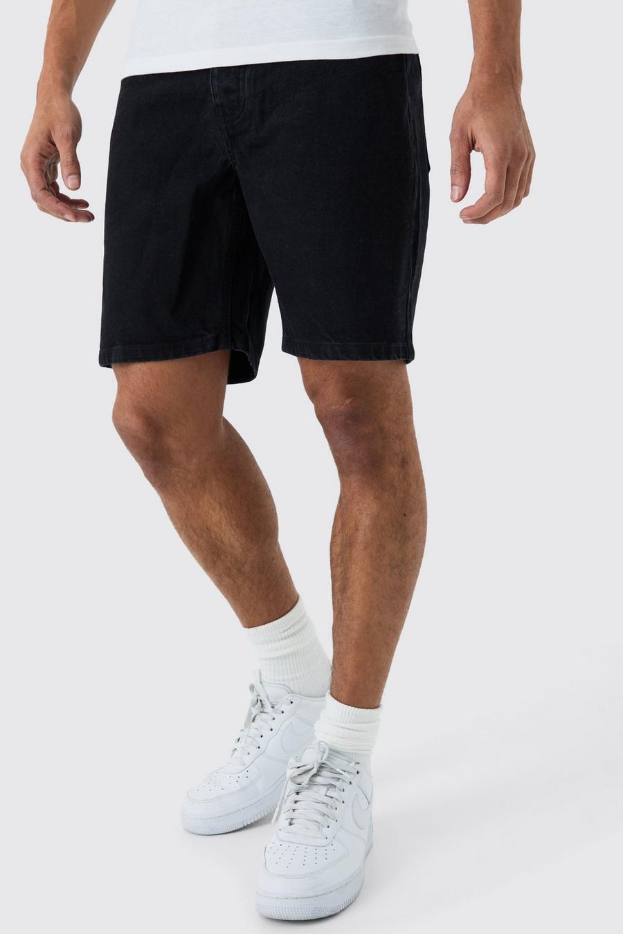 True black Onbewerkte Slim Fit Denim Shorts In Zwart image number 1