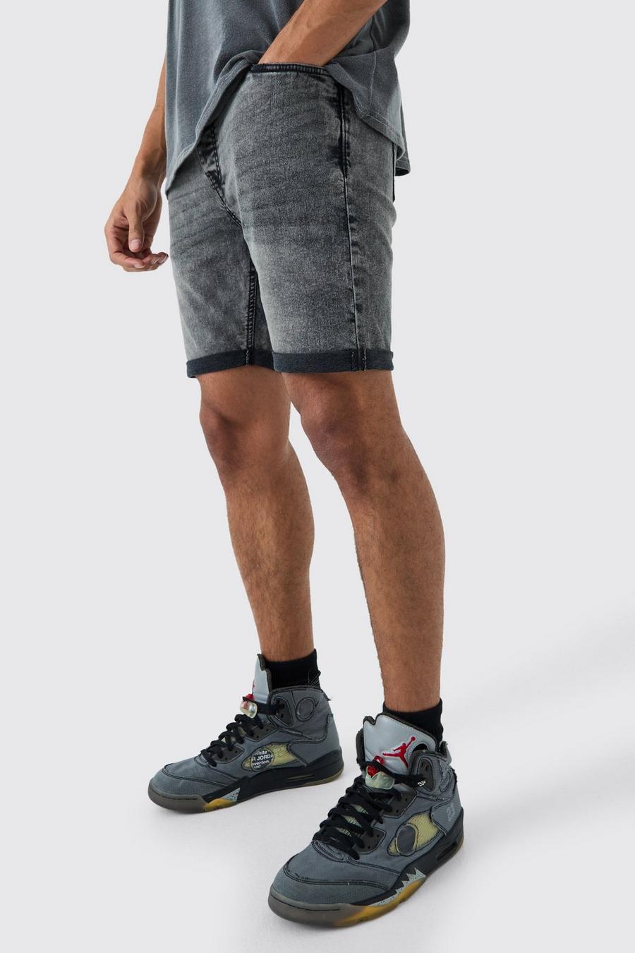Charcoal Stretch Skinny Fit Denim Shorts In Houtskoolkleur