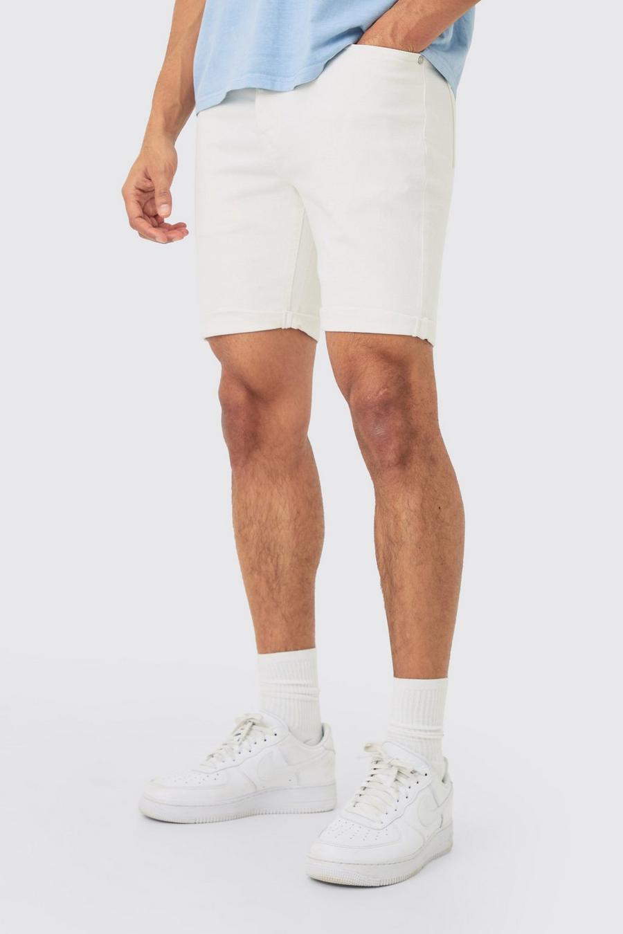 White Stretch Skinny Fit Denim Shorts In Wit image number 1