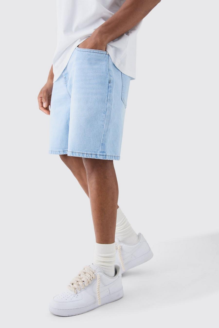 Pantalones cortos vaqueros holgados sin tratar en azul hielo, Ice blue image number 1