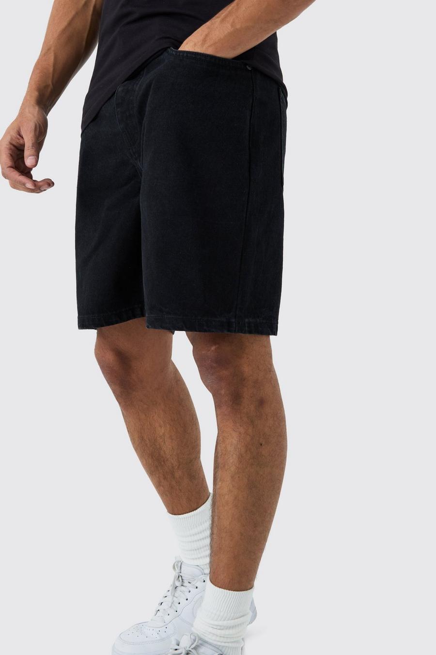 True black Onbewerkte Baggy Denim Shorts In Zwart