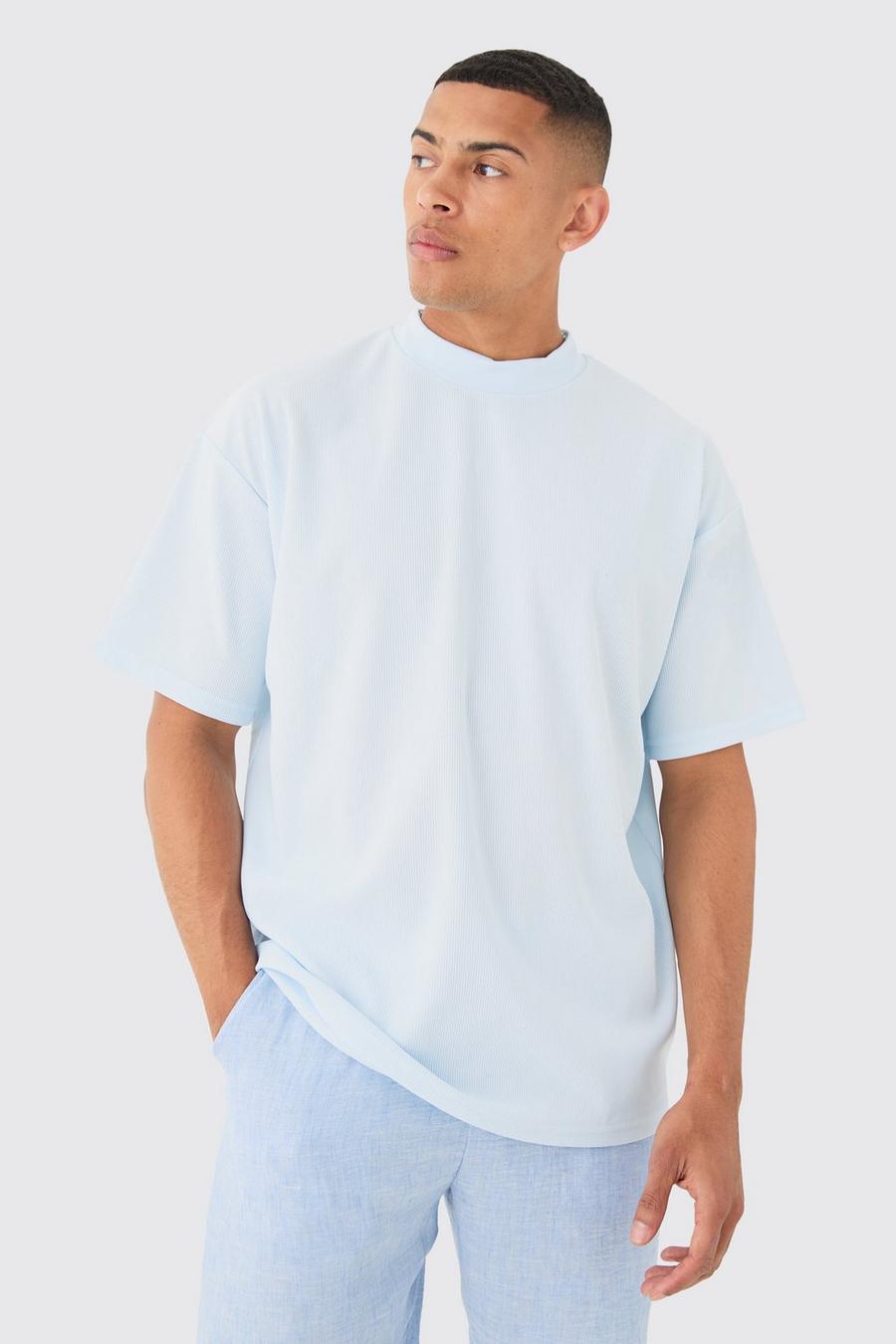 Camiseta oversize con cuello redondo y otomana, Blue