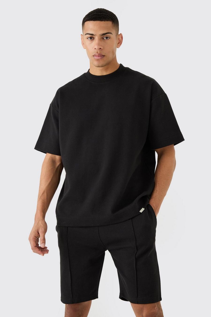 Conjunto de camiseta oversize y pantalón corto entrelazado, Black