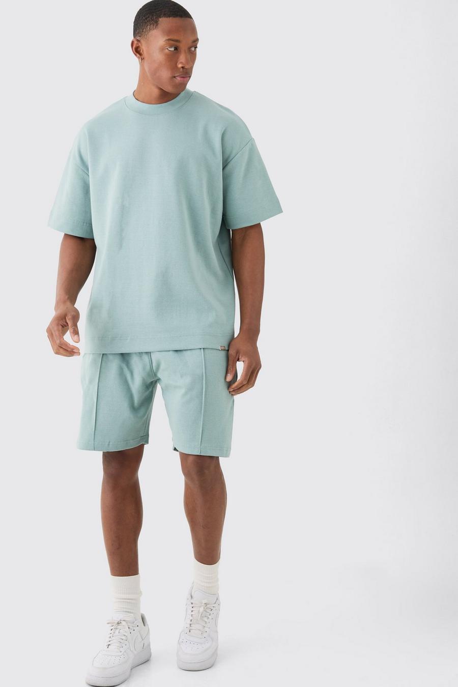 Dusty blue Oversized Interlock T-Shirt En Shorts Set