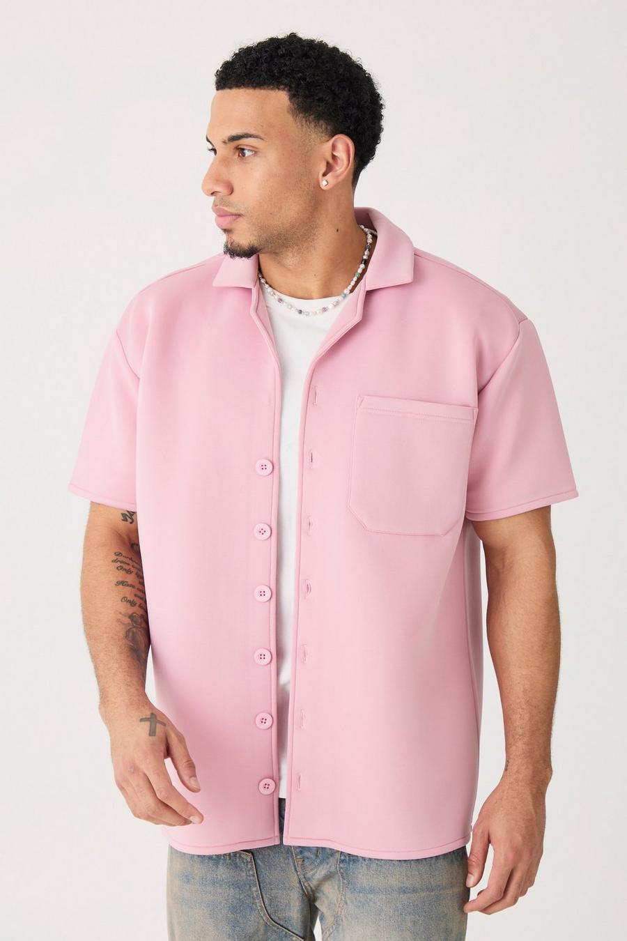 Pink Bonded Scuba Oversized Shirt image number 1