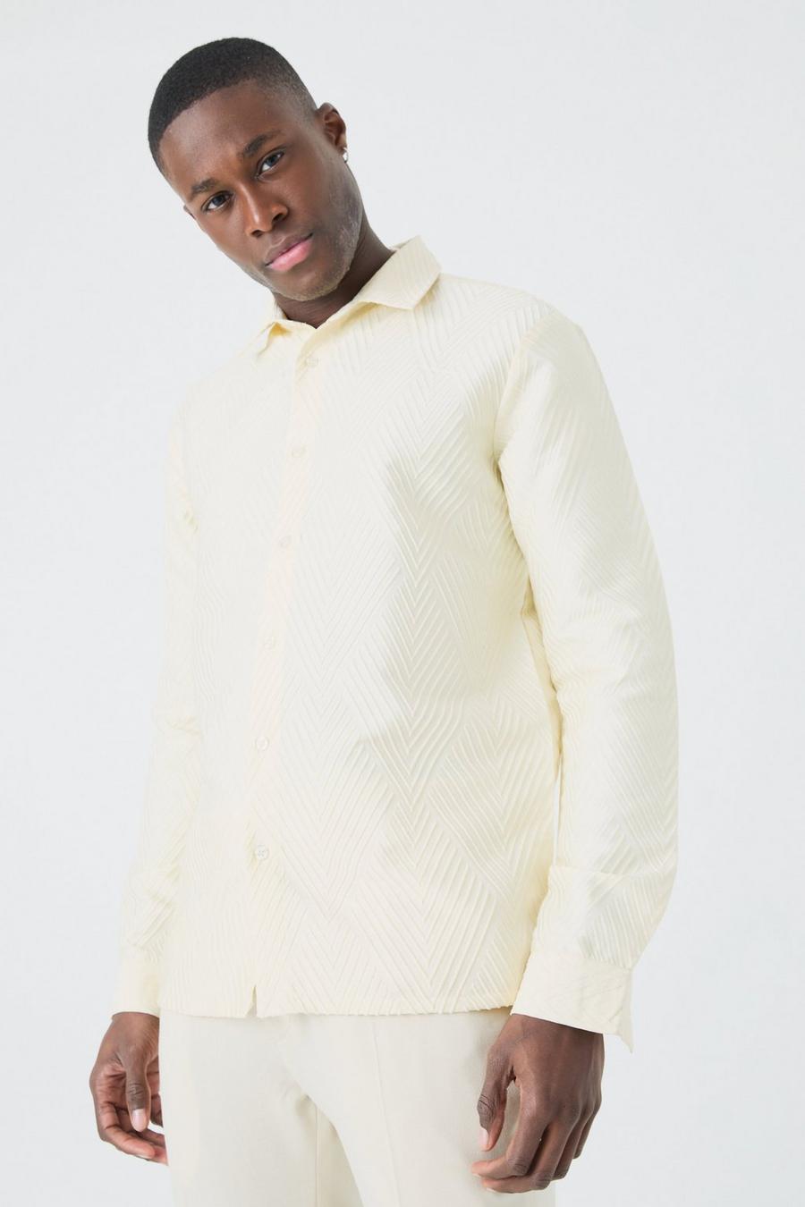 White Geruit Overhemd Met Lange Mouwen En Textuur