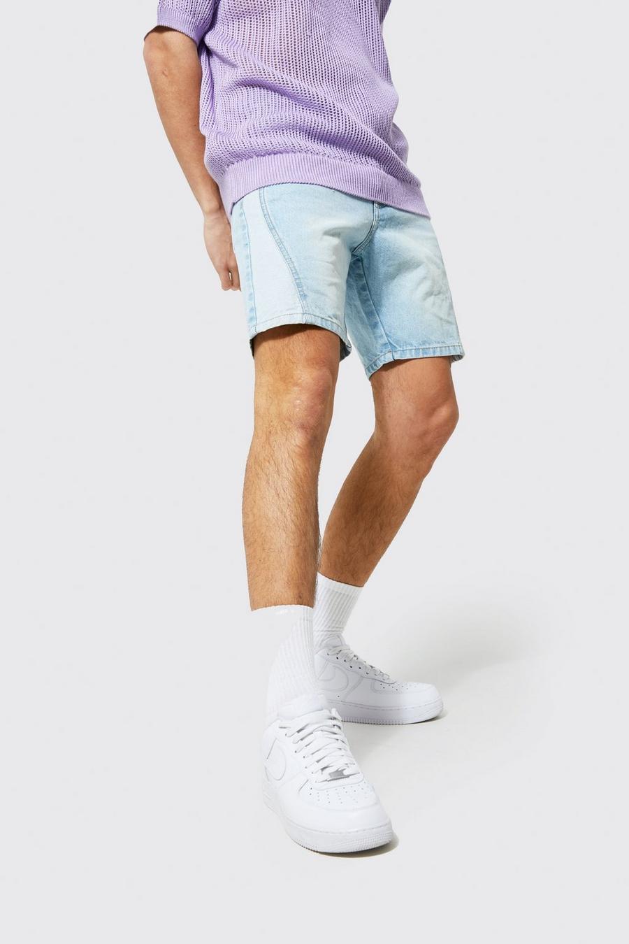 Slim-Fit Jeansshorts mit Print und Naht-Detail, Ice blue