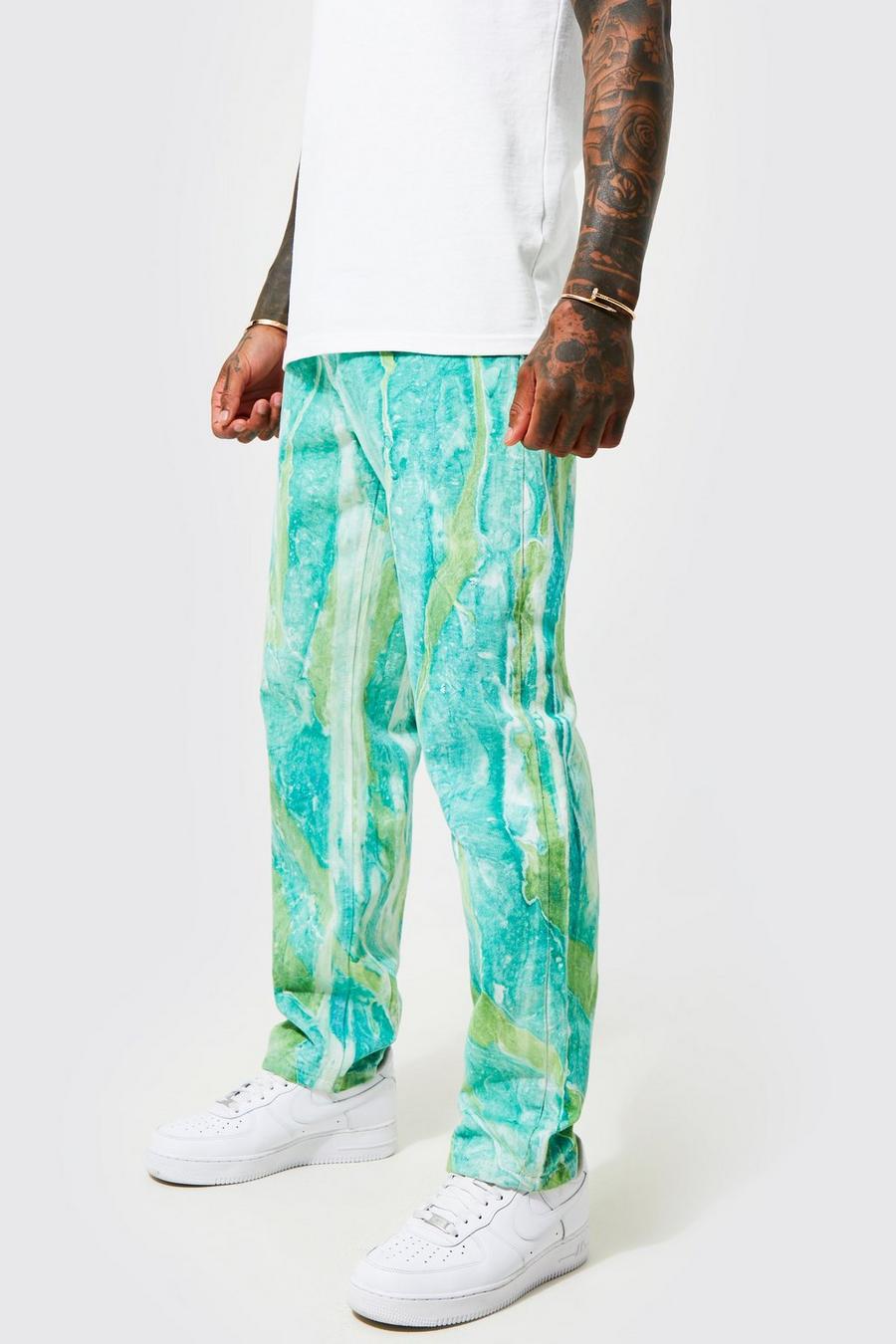 Green Relaxed Fit Rigid Marble Jeans