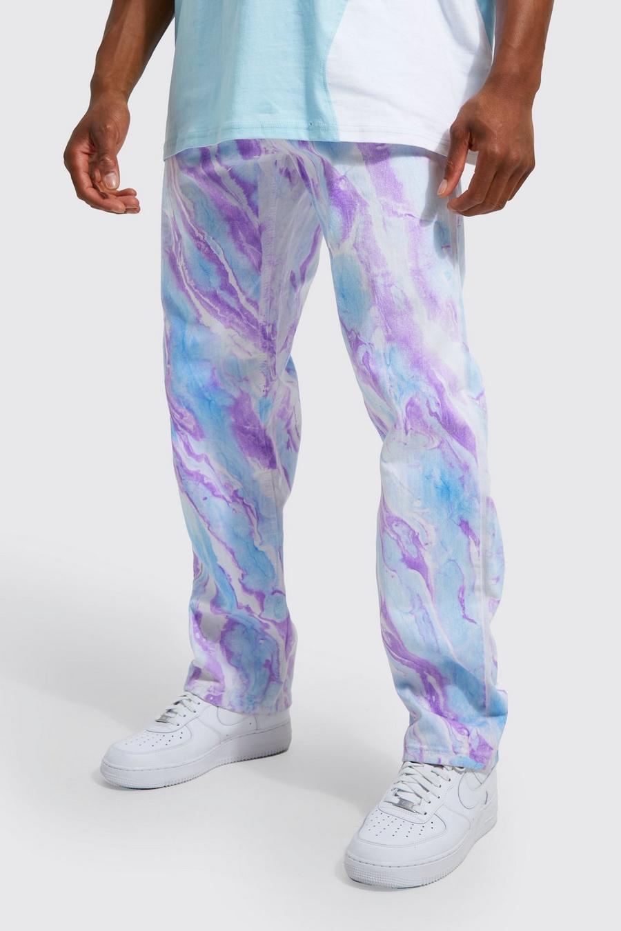 Lilac Onbewerkte Baggy Marmerprint Jeans