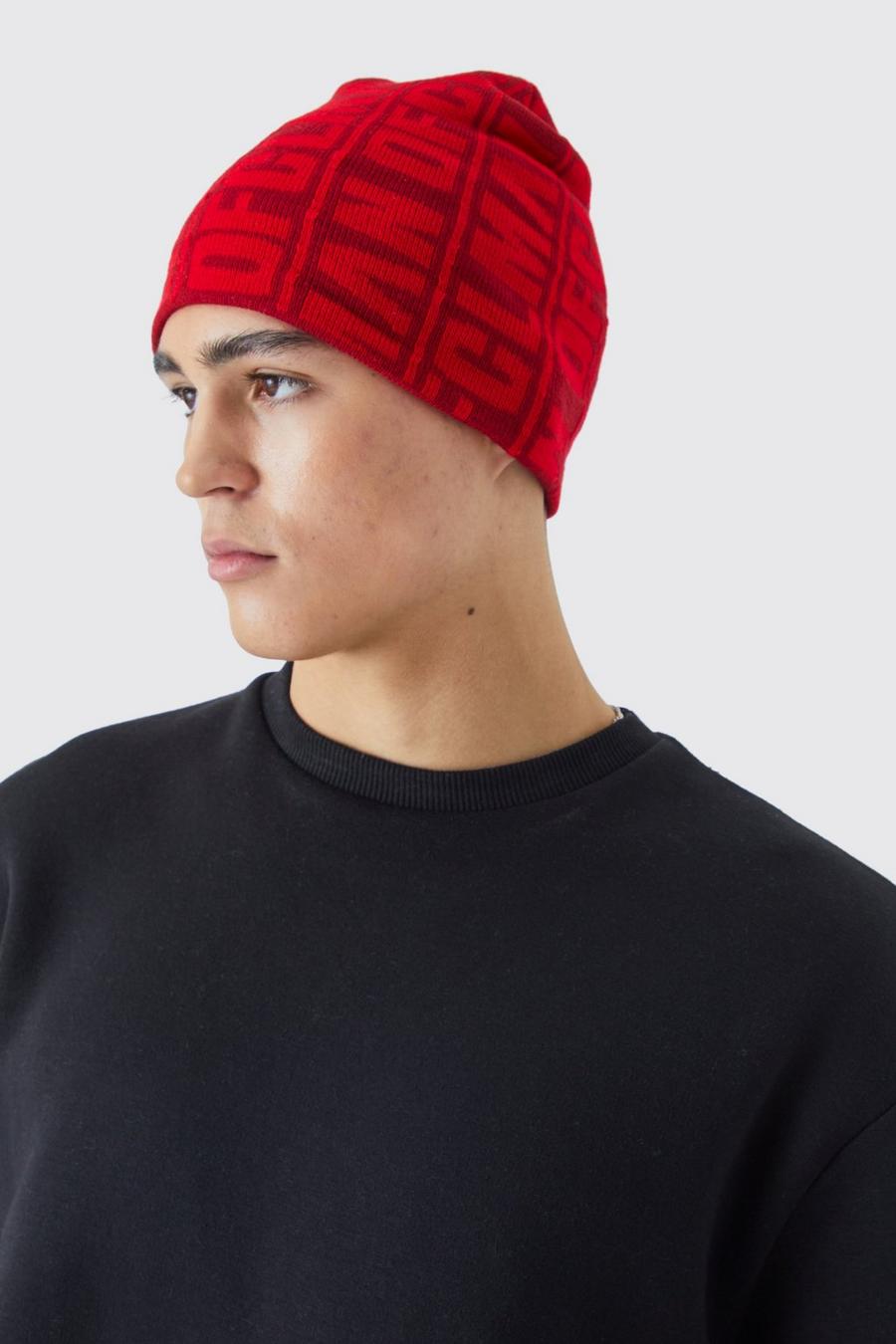 Official Man Beanie mit Print, Red image number 1