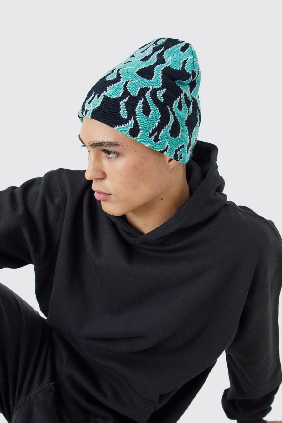 Black Flames Contrast Graphic Beanie