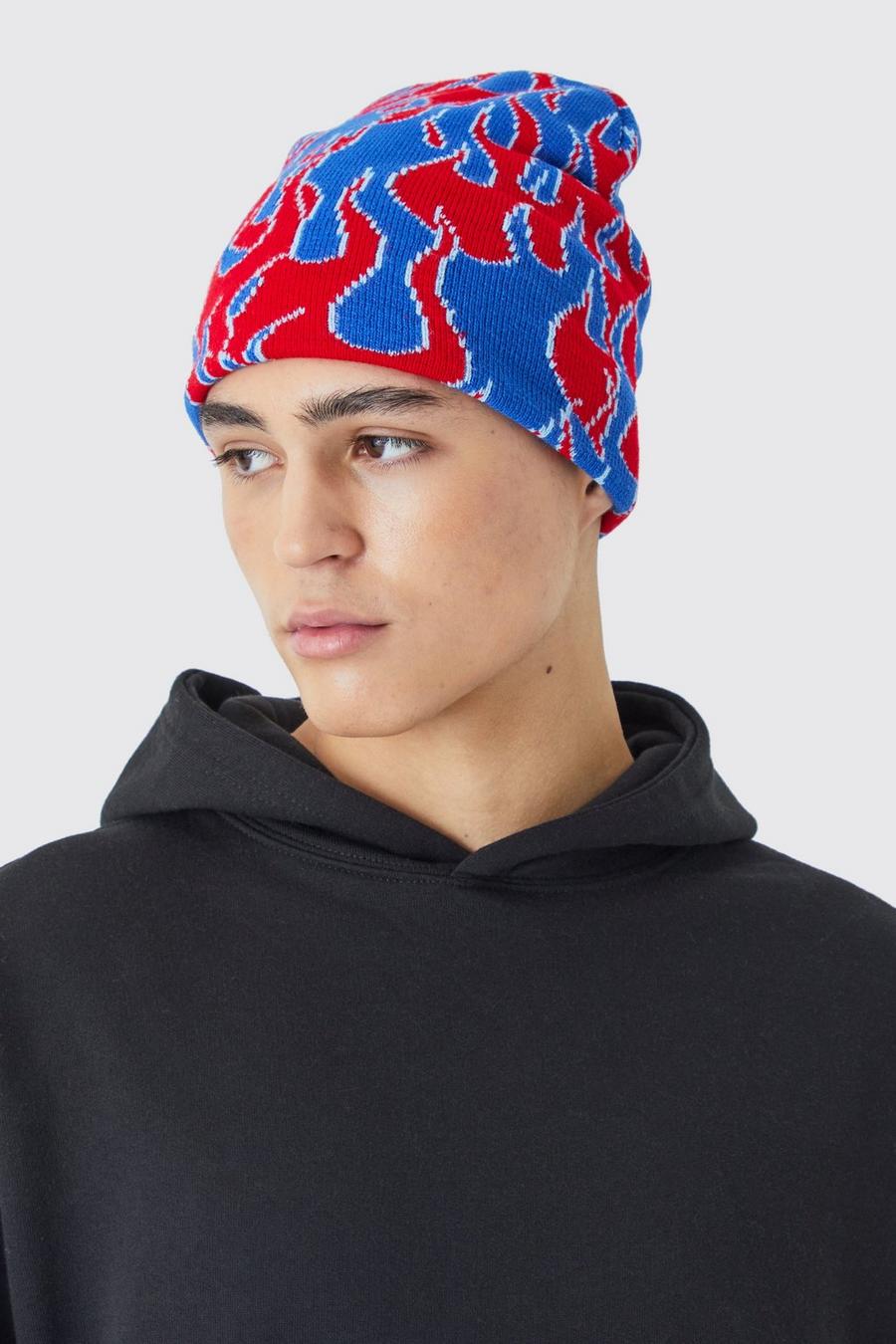 Red Flames Contrast Graphic Beanie