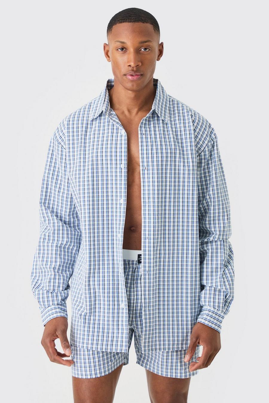 Camisa oversize de manga larga con etiqueta y rayas, Blue