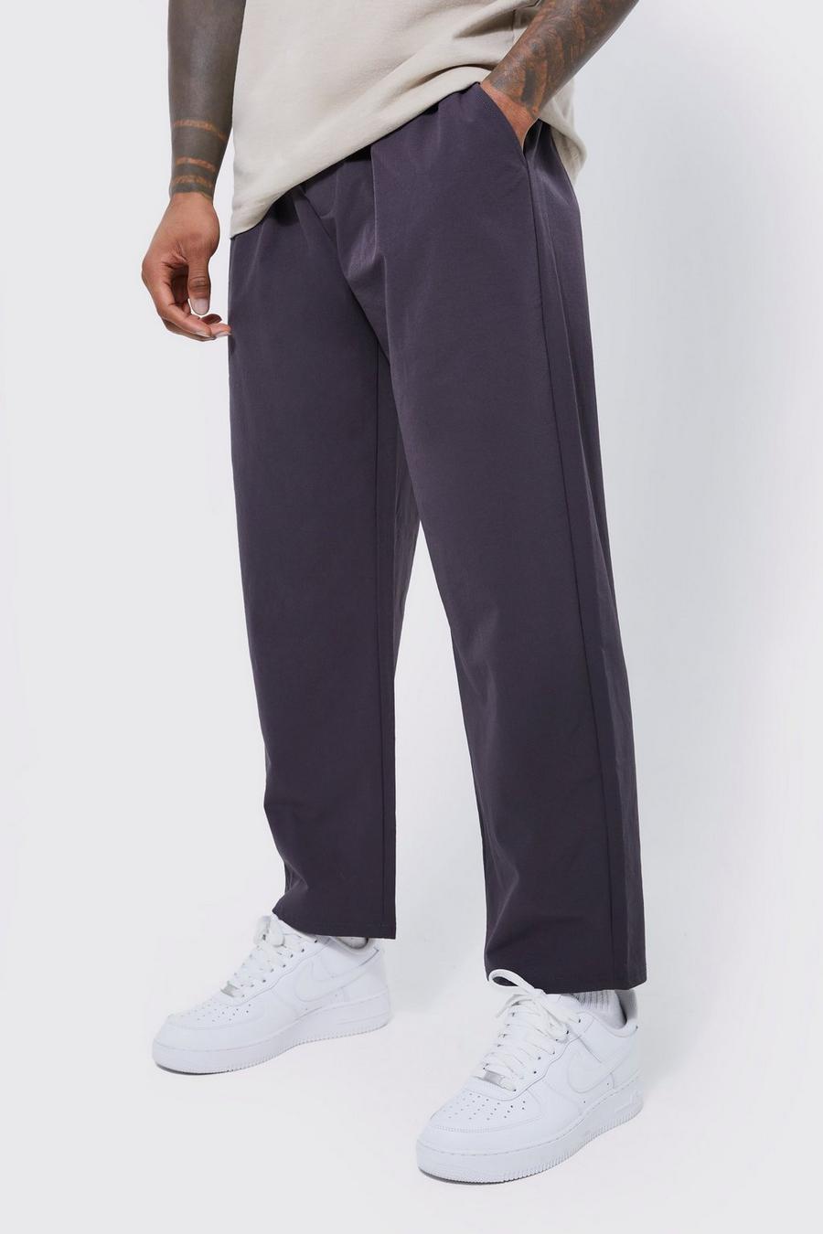 Charcoal Elasticated Waist Technical Stretch Relaxed Cropped Trouser 