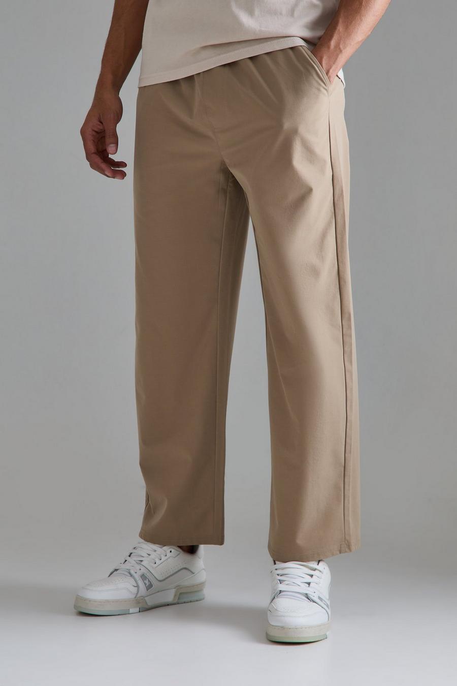 Stone Elasticated Waist Technical Stretch Relaxed Cropped Trouser 