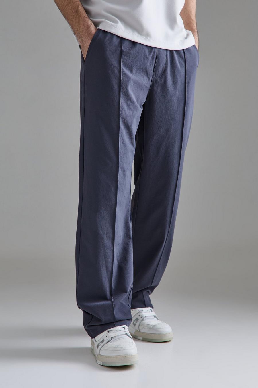 Slate blue Elasticated Waist Technical Stretch Relaxed Pintuck Trouser 