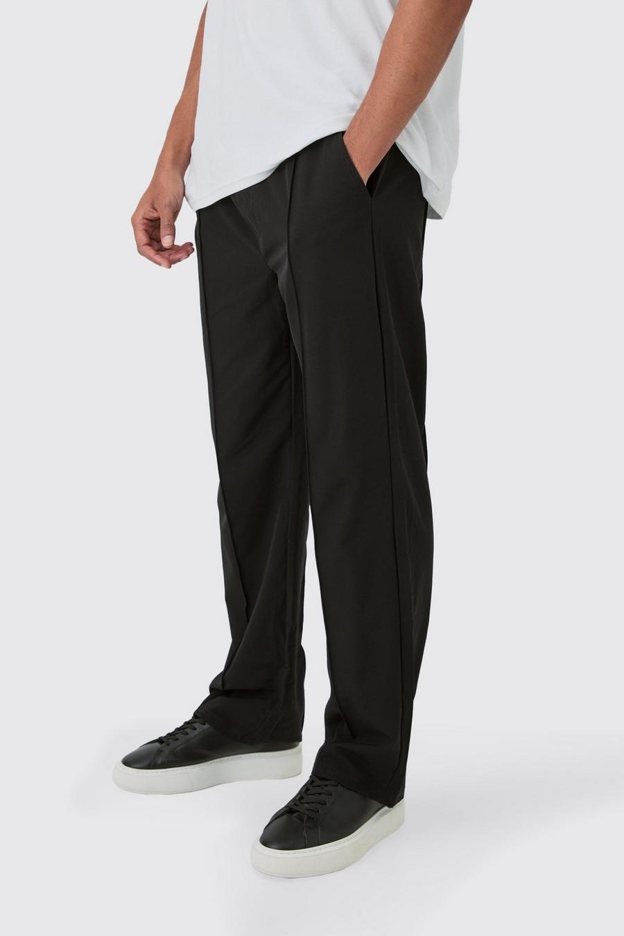 Black Elasticated Technical Stretch Relaxed Pintuck Trouser 