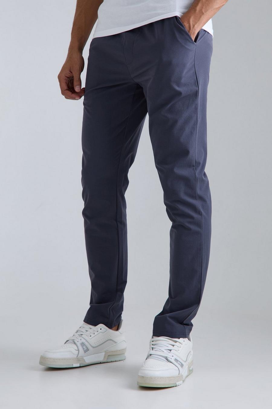 Pantalon slim technique léger à taille élastiquée, Slate blue