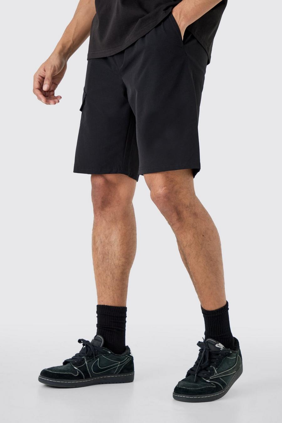 Pantaloncini elasticizzati comodi in Stretch leggero, Black