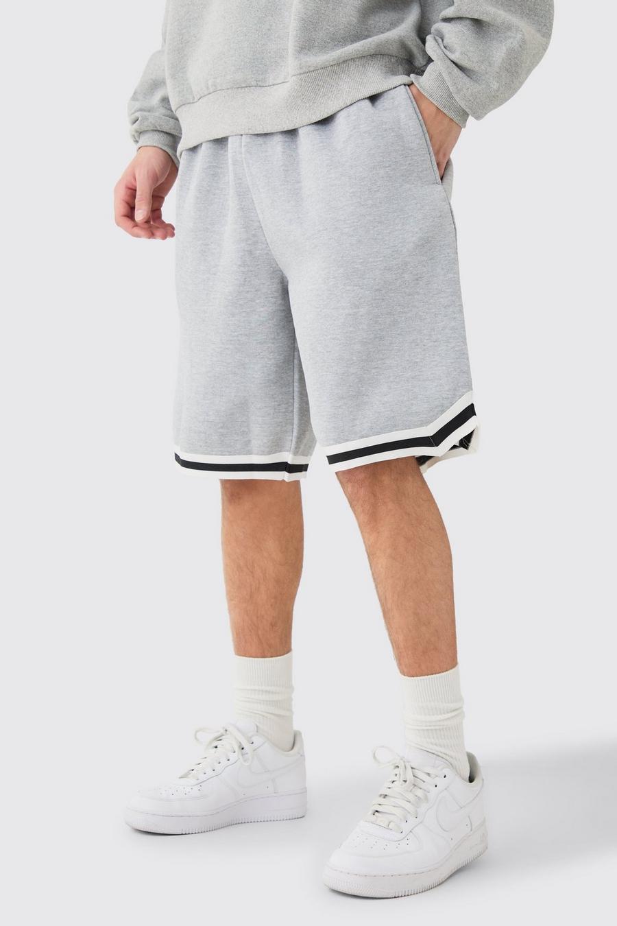 Pantaloncini da basket oversize in jersey con striscia, Grey image number 1