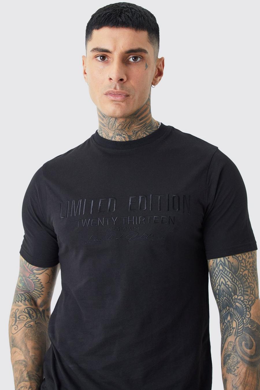 Black Tall Geborduurd Slim Fit Limited Edition T-Shirt
