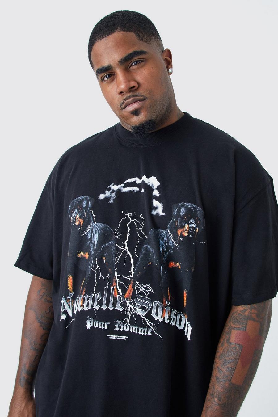 Black Plus Oversized Rottweiler Graphic T-shirt image number 1