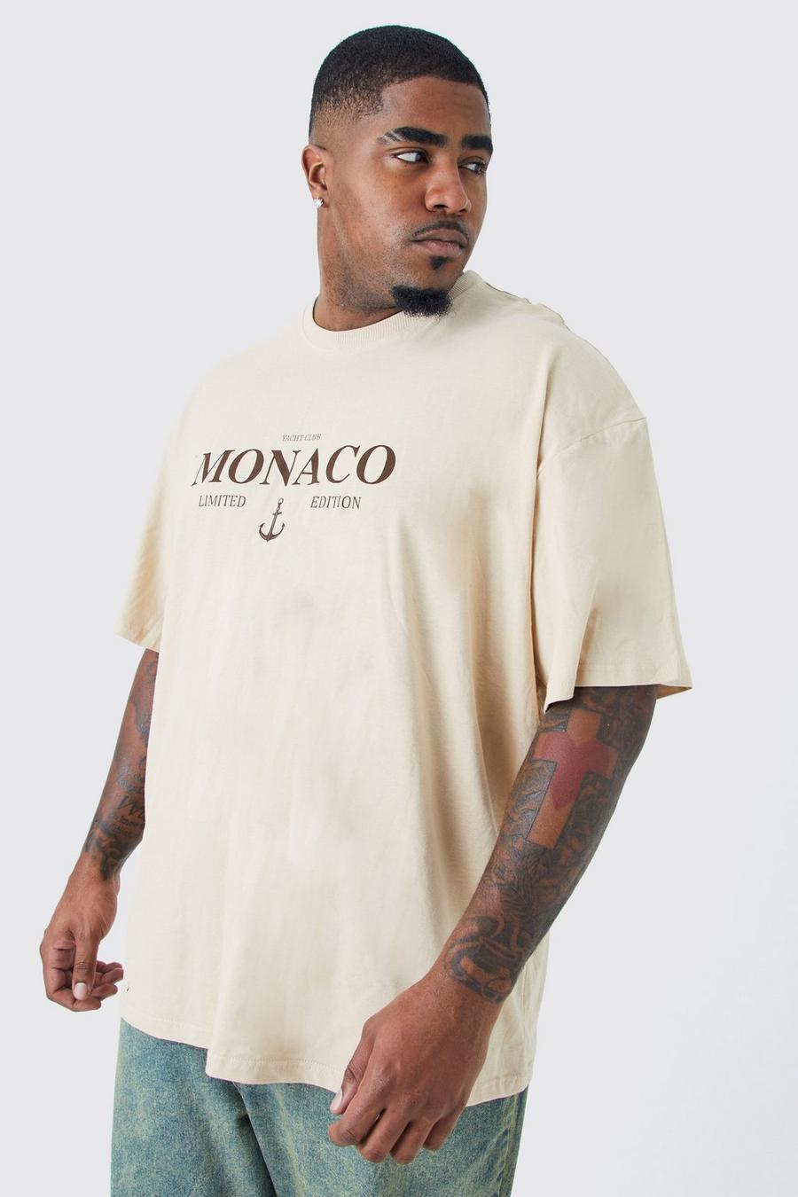 Plus Oversize T-Shirt mit Limited Edition Monaco Print, Sand