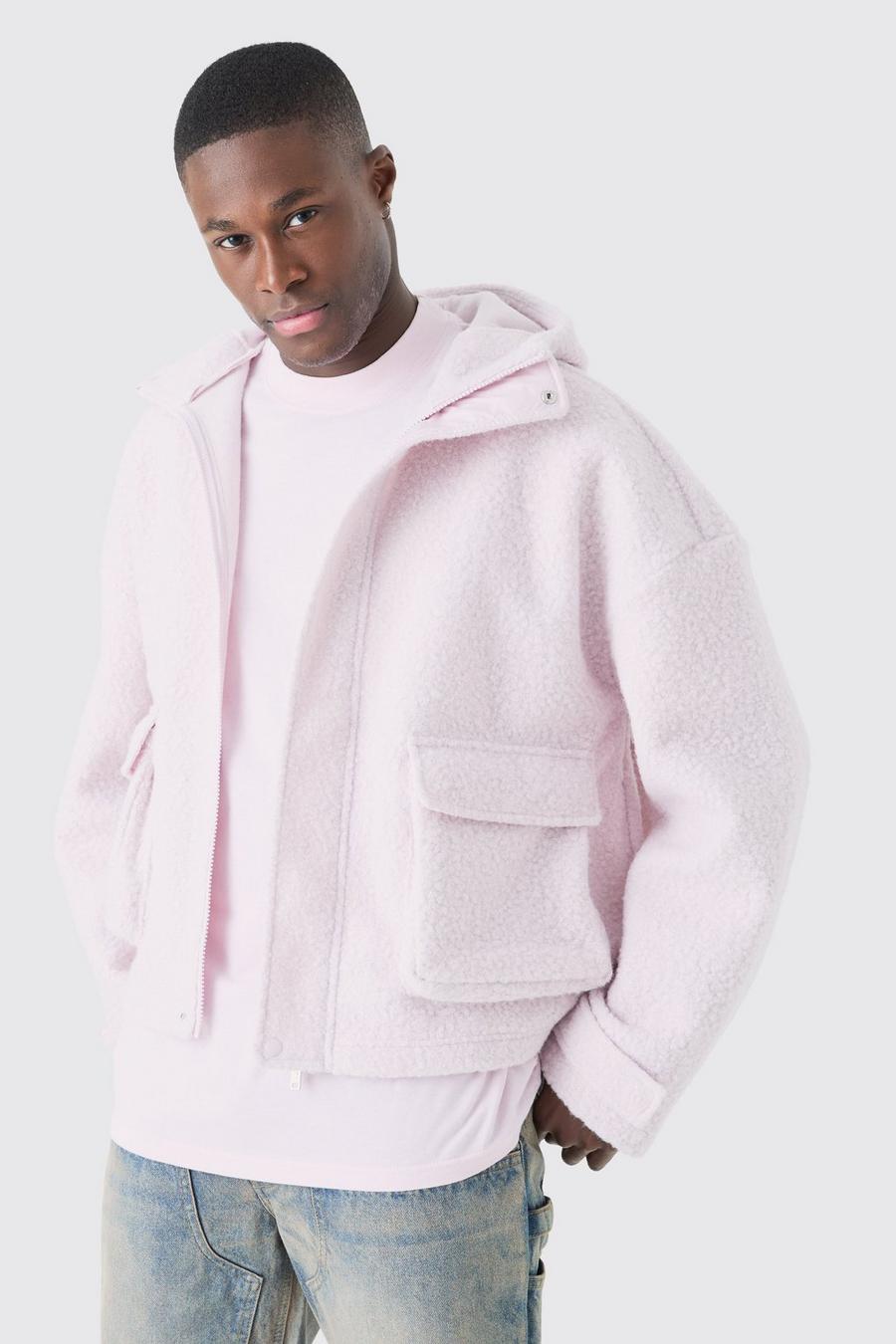 Lavender Oversize hoodie i teddy med dragkedja