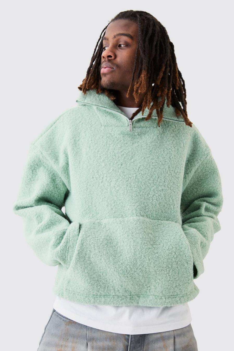 Sage Oversize hoodie i teddy med kort dragkedja image number 1