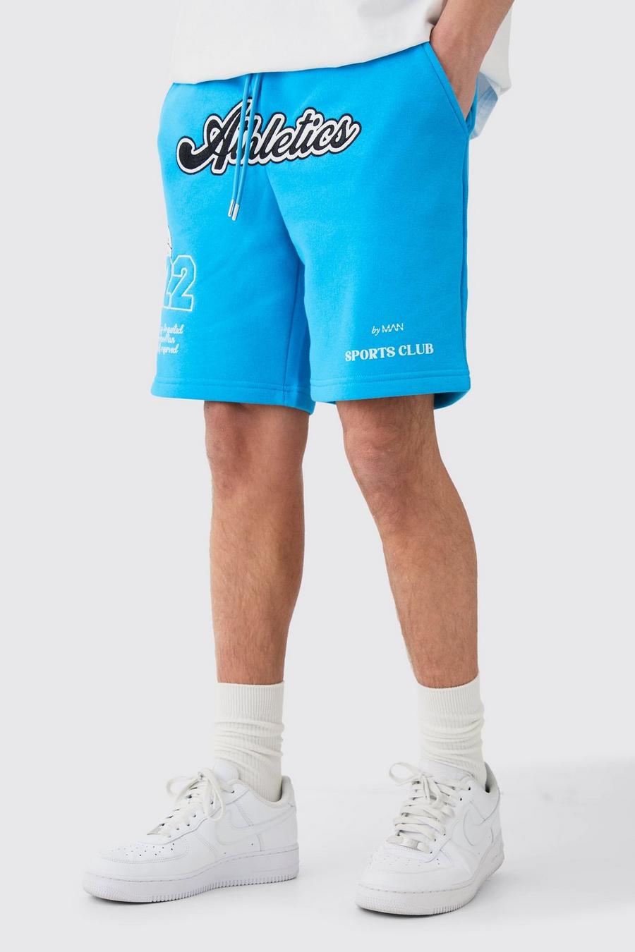 Pantalón corto Regular universitario con apliques, Cobalt image number 1