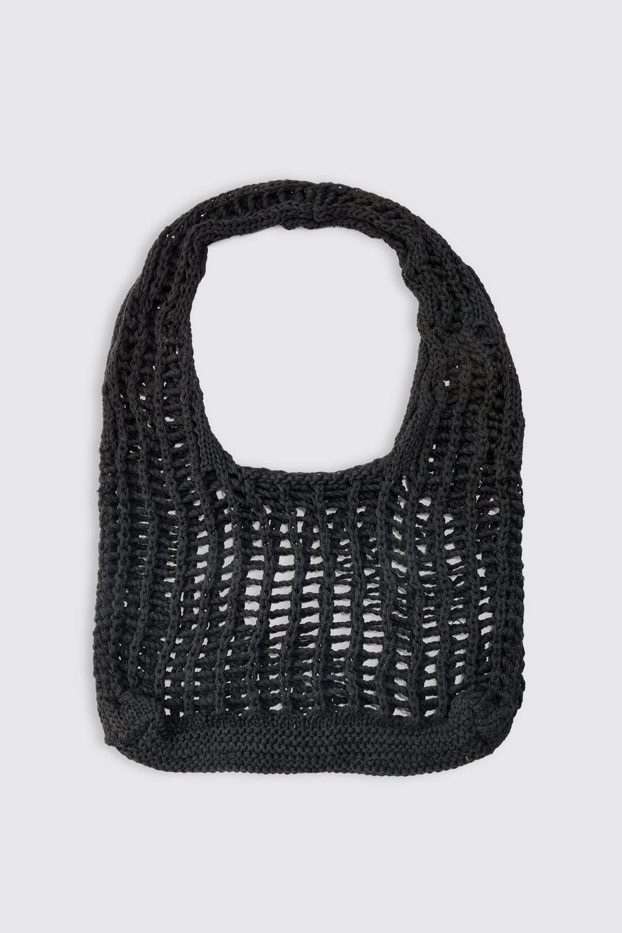 Black Open Knit Tote Bag