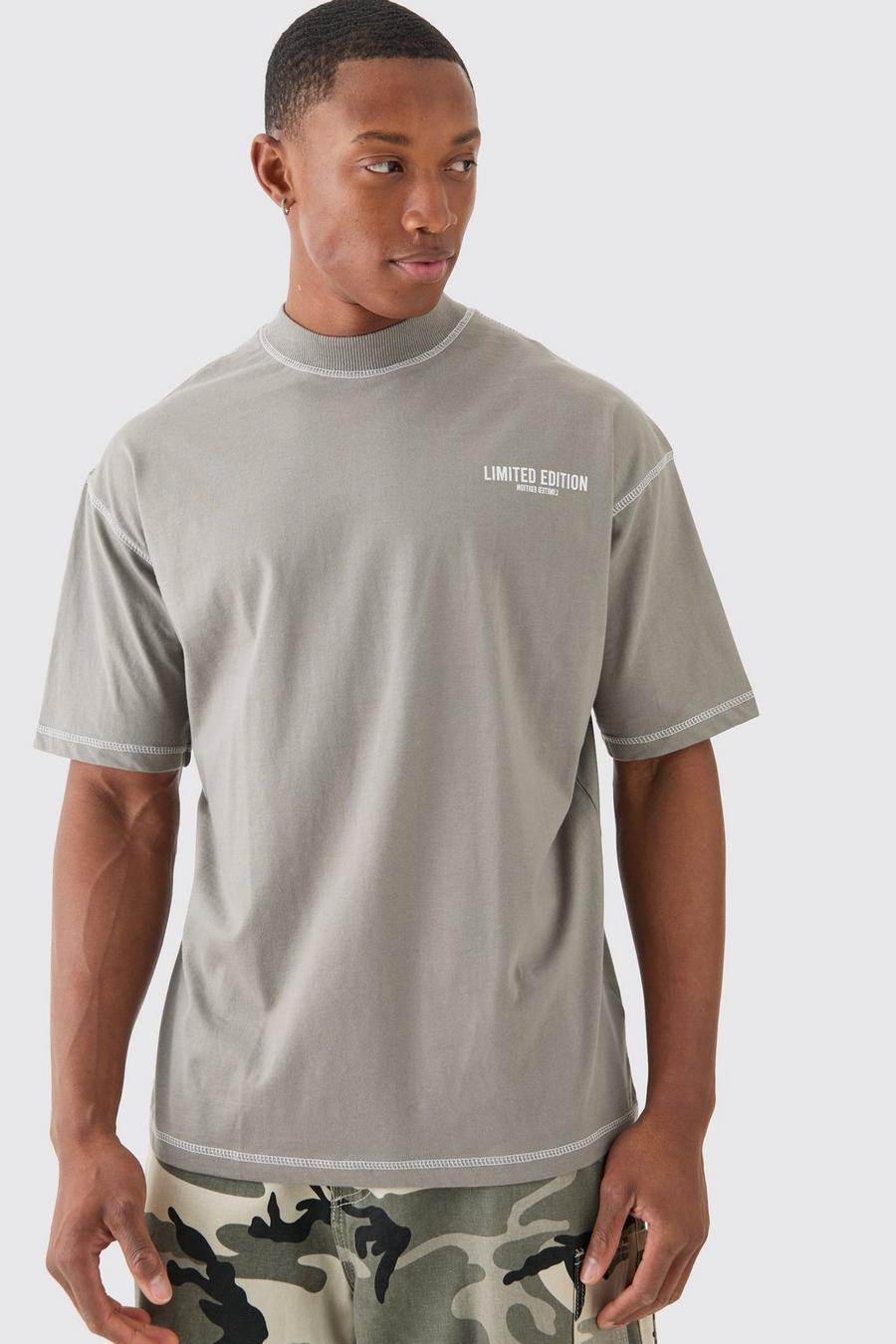 Oversize Limited Edition T-Shirt mit Kontrast-Naht, Charcoal image number 1