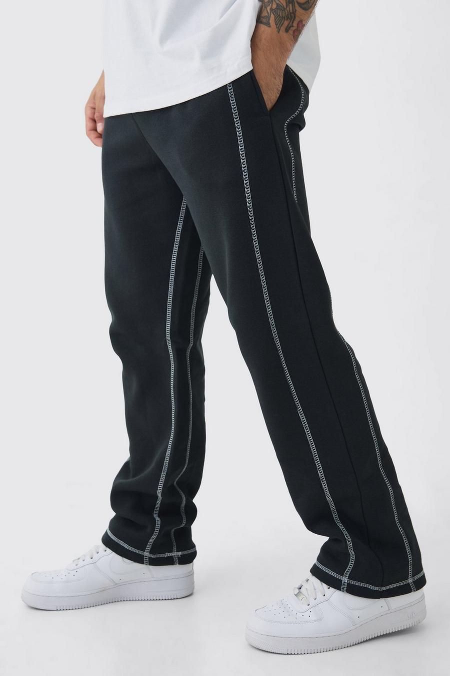 Pantalón deportivo holgado con costuras en contraste, Black