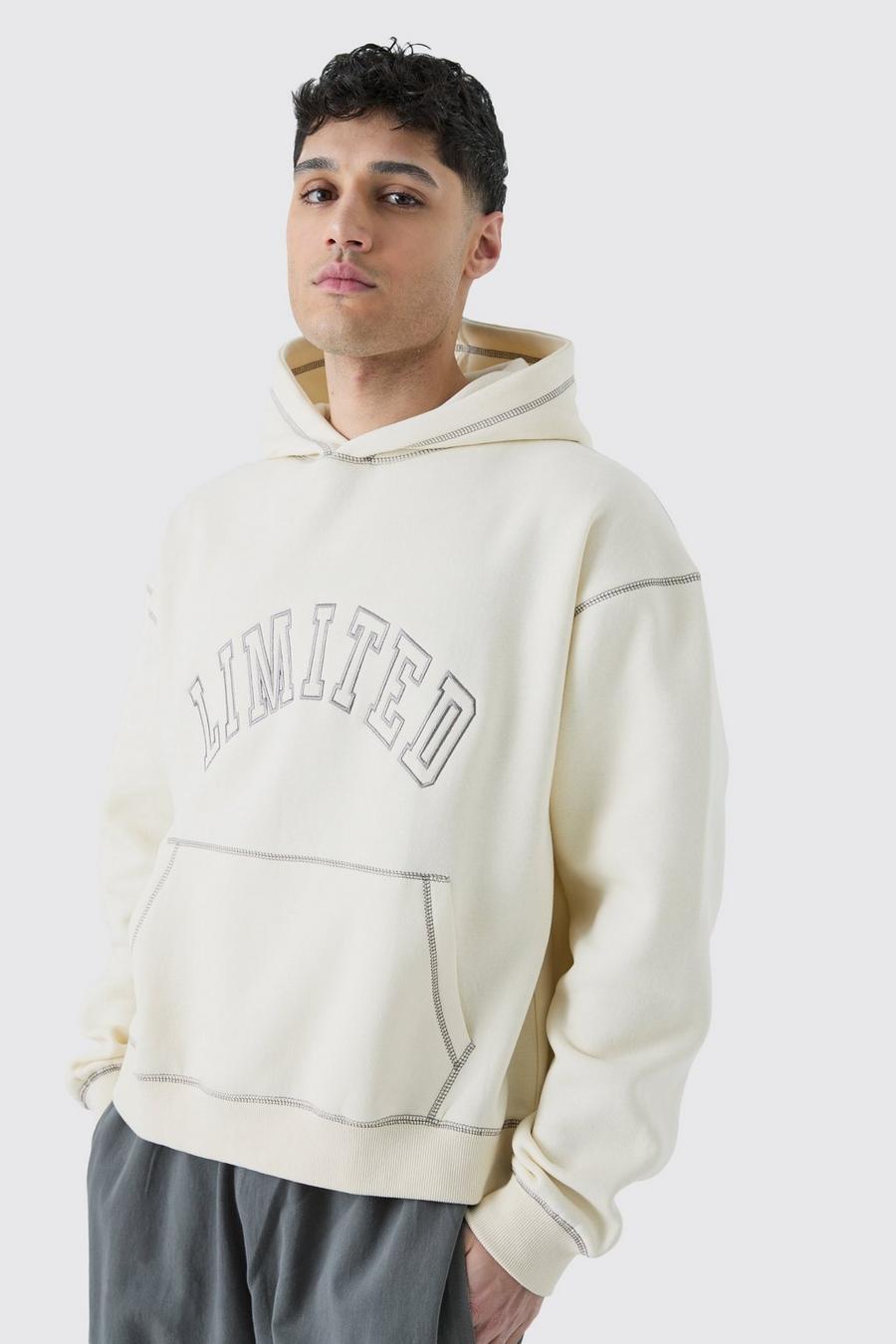 Ecru Oversized Boxy Limited Contrast Stitch Hoodie image number 1