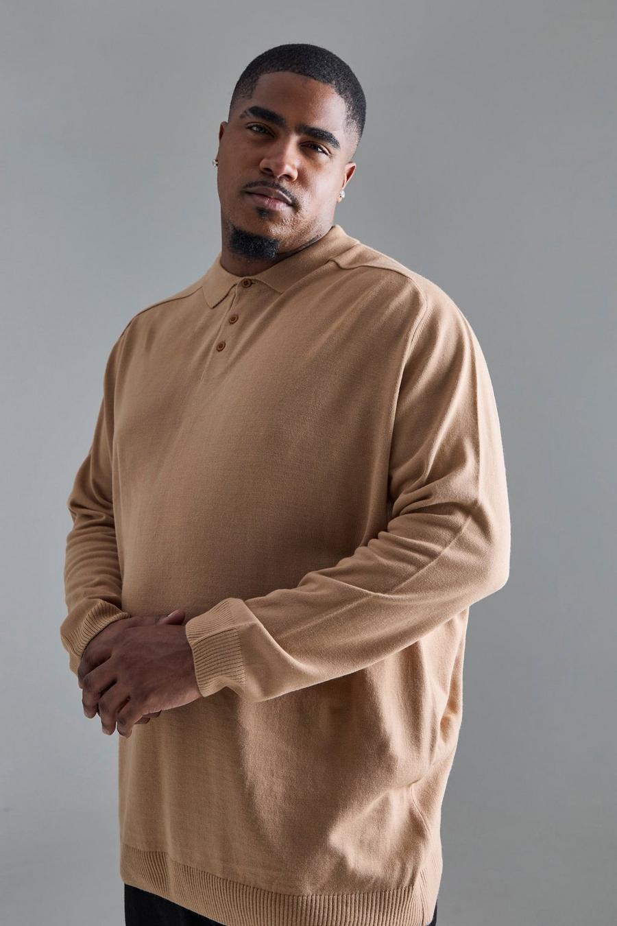 Plus Oversized Knitted Polo In Taupe