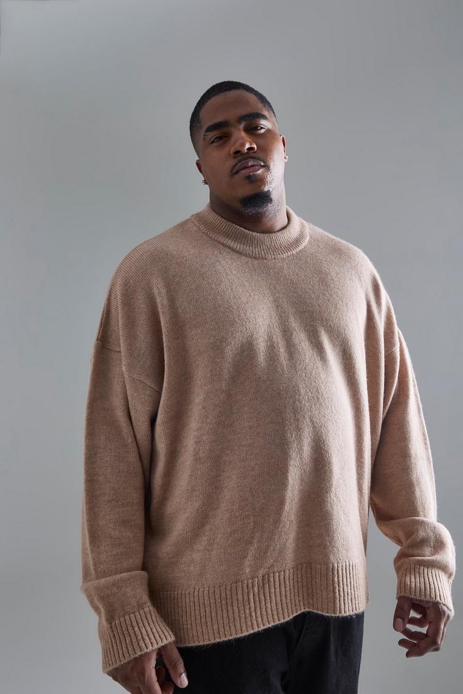 Plus Oversized Knitted Drop Shoulder Jumper In Stone
