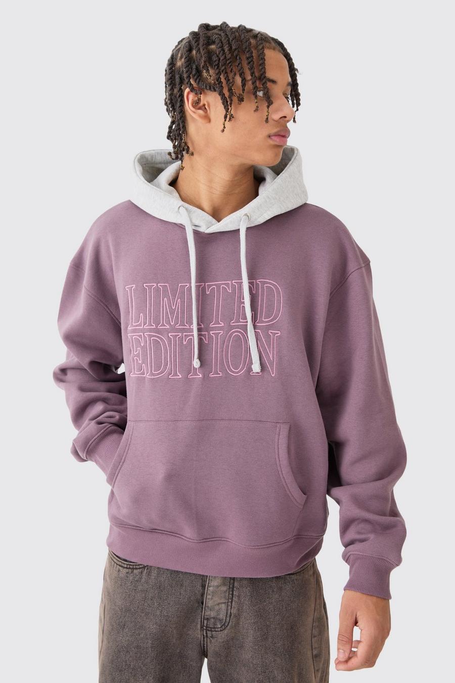 Purple Oversized Boxy 3d Embroidered Edition Hoodie