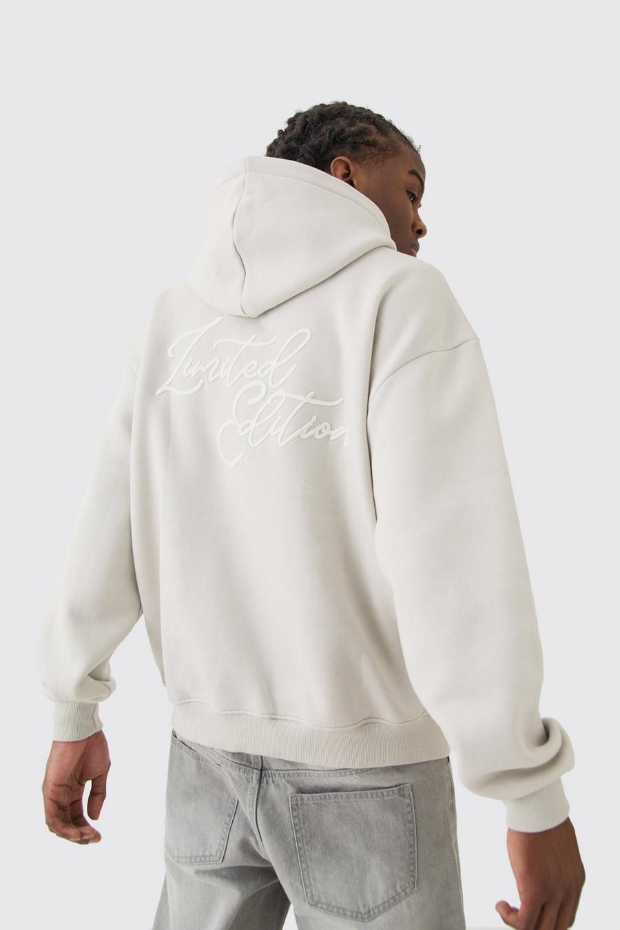Light grey Oversized 3d Embroidered Limited Hoodie image number 1