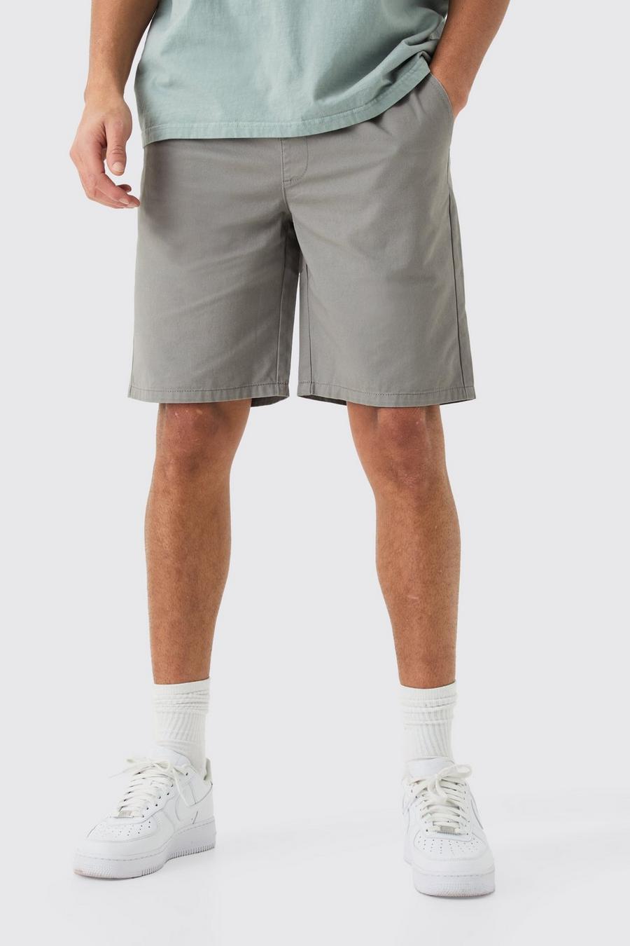 Elastic Waist Grey Relaxed Fit Shorts