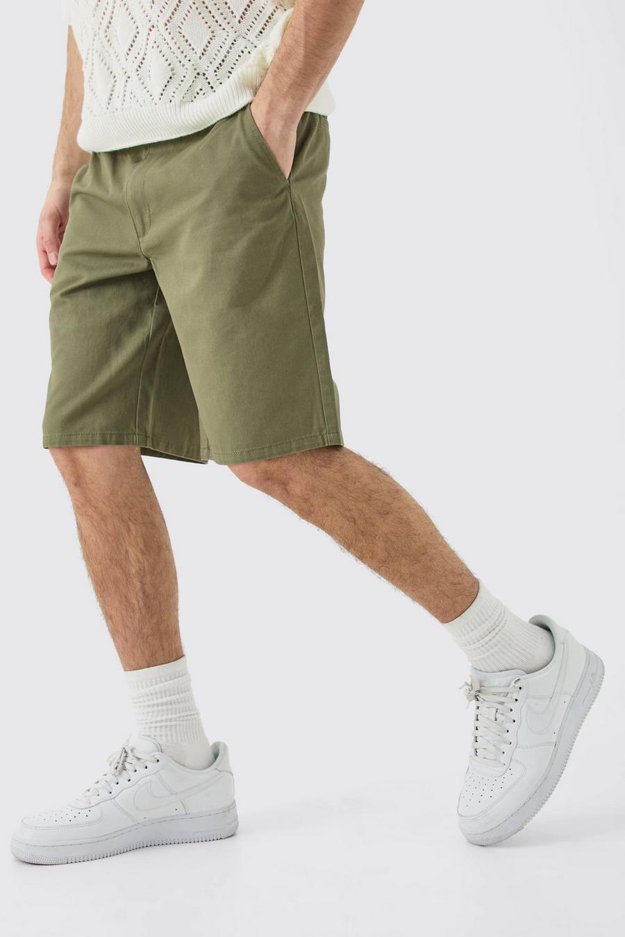 Fixed Waist Khaki Relaxed Fit Shorts